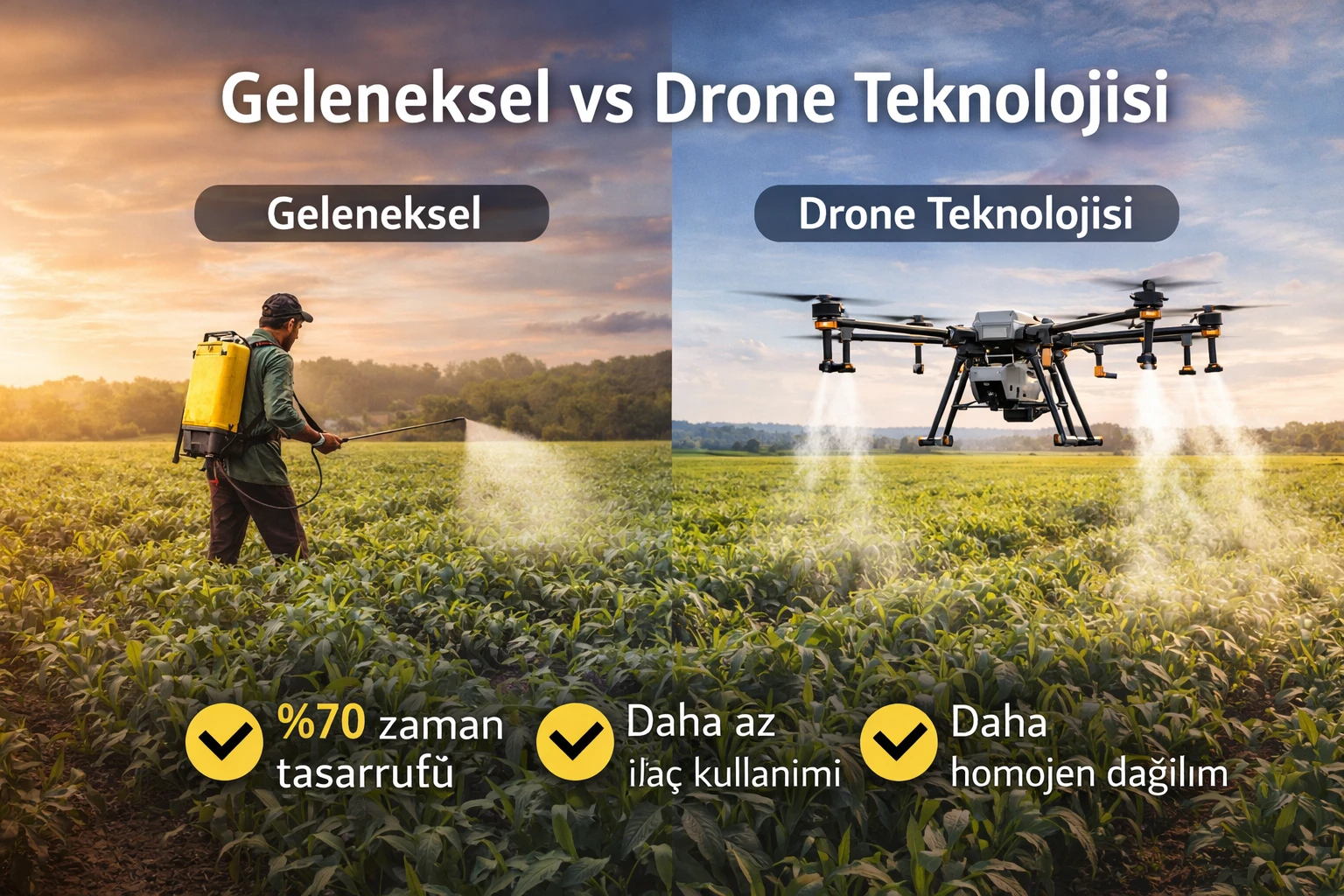 Geleneksel ve drone tarım karşılaştırması